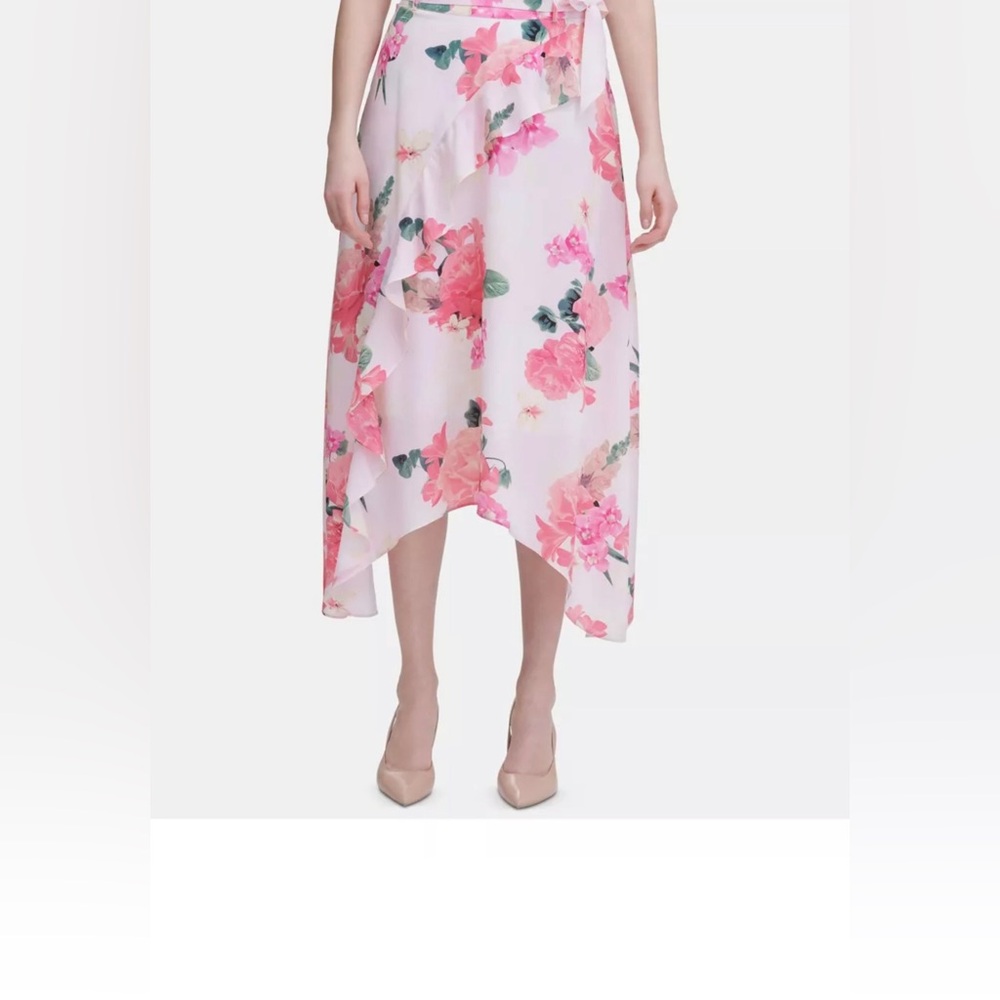NWT Calvin Klein pink floral asymmetrical skirt